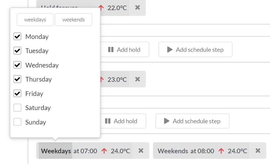 Changing the days on a scheduled setting