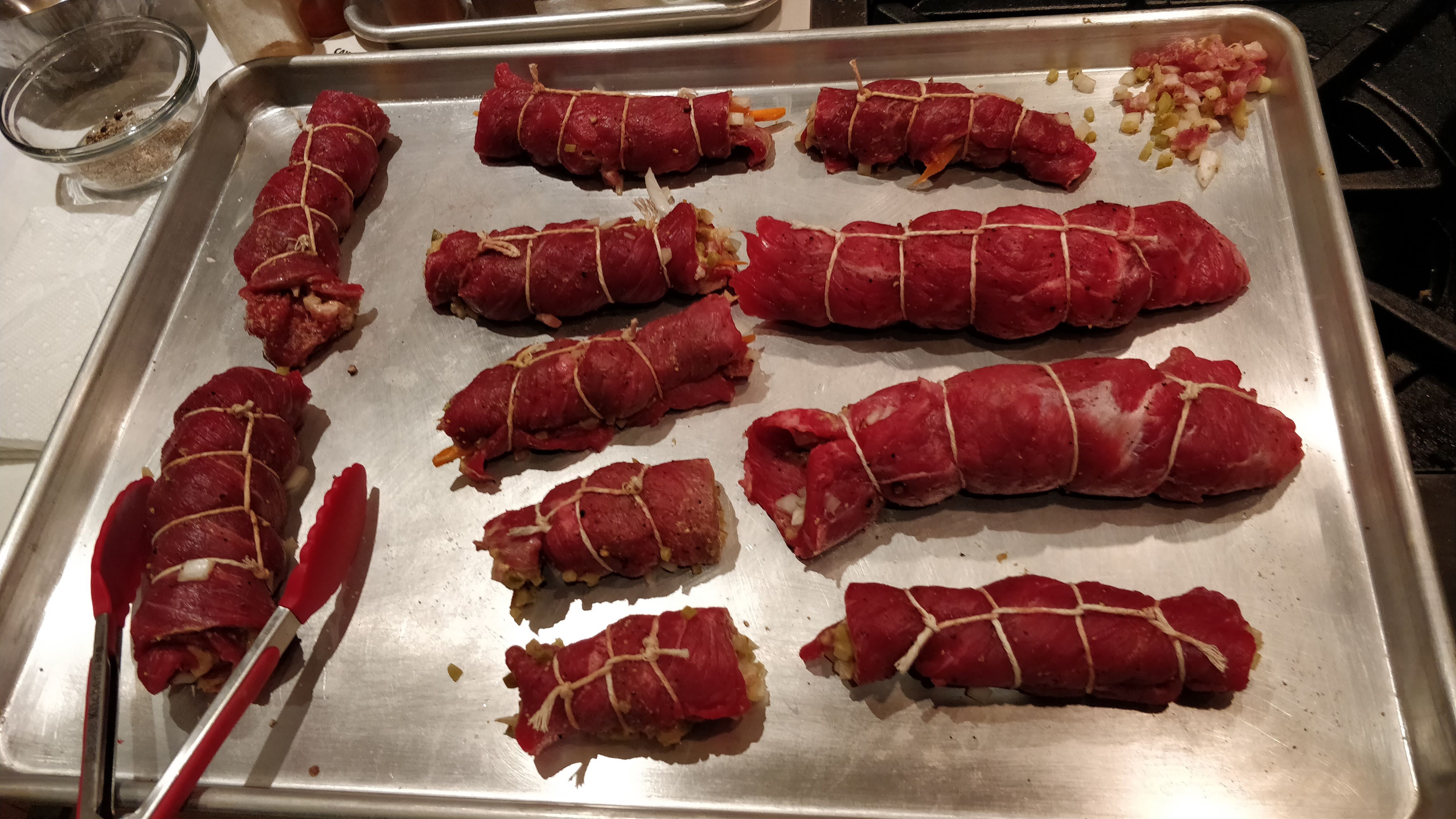 Trussed meat rolls pre-sear
