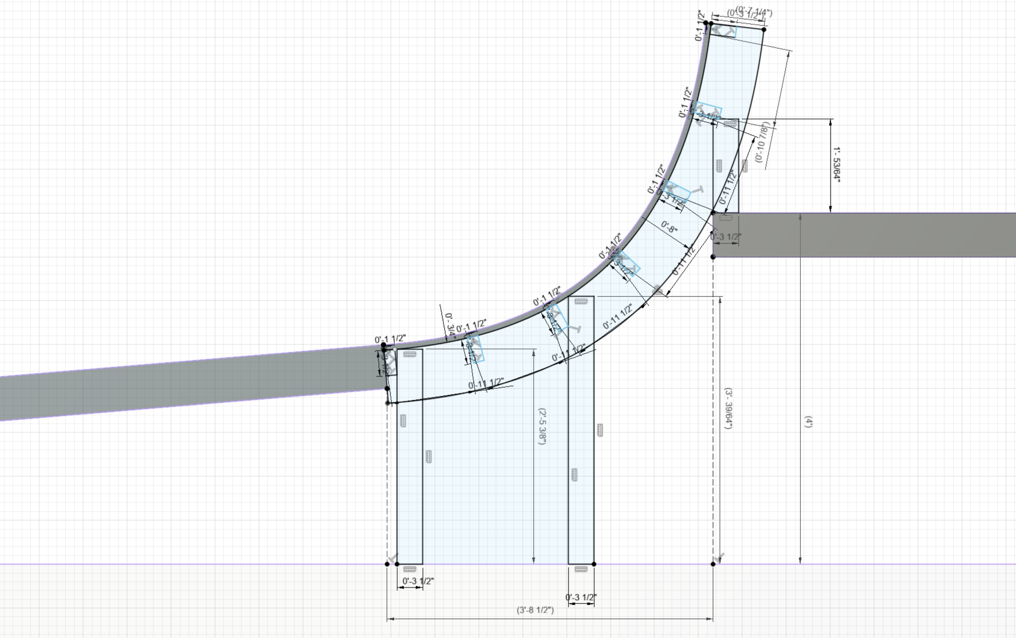 Detailed elevation of wave rib
