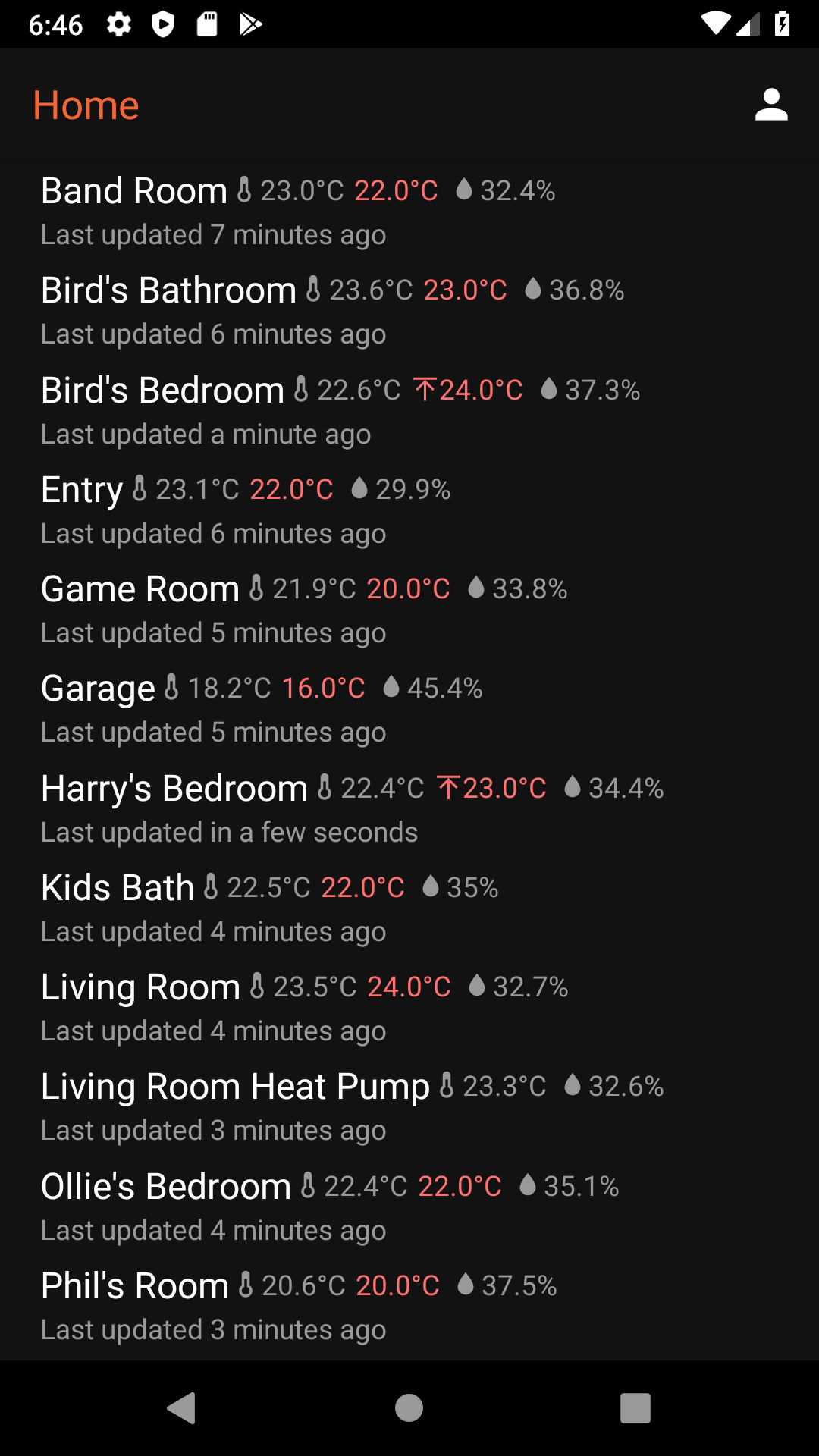 Thermostats' latest values, actions, and setpoints