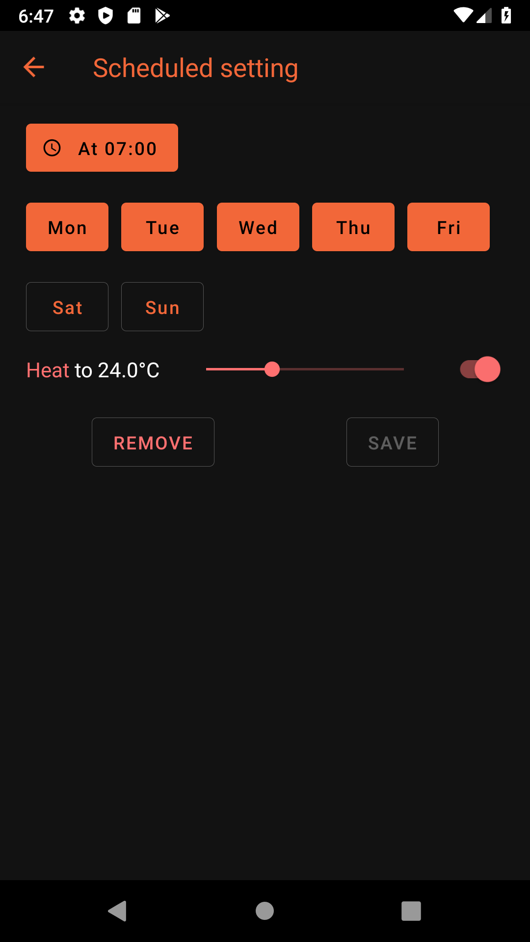 Editing a scheduled setting