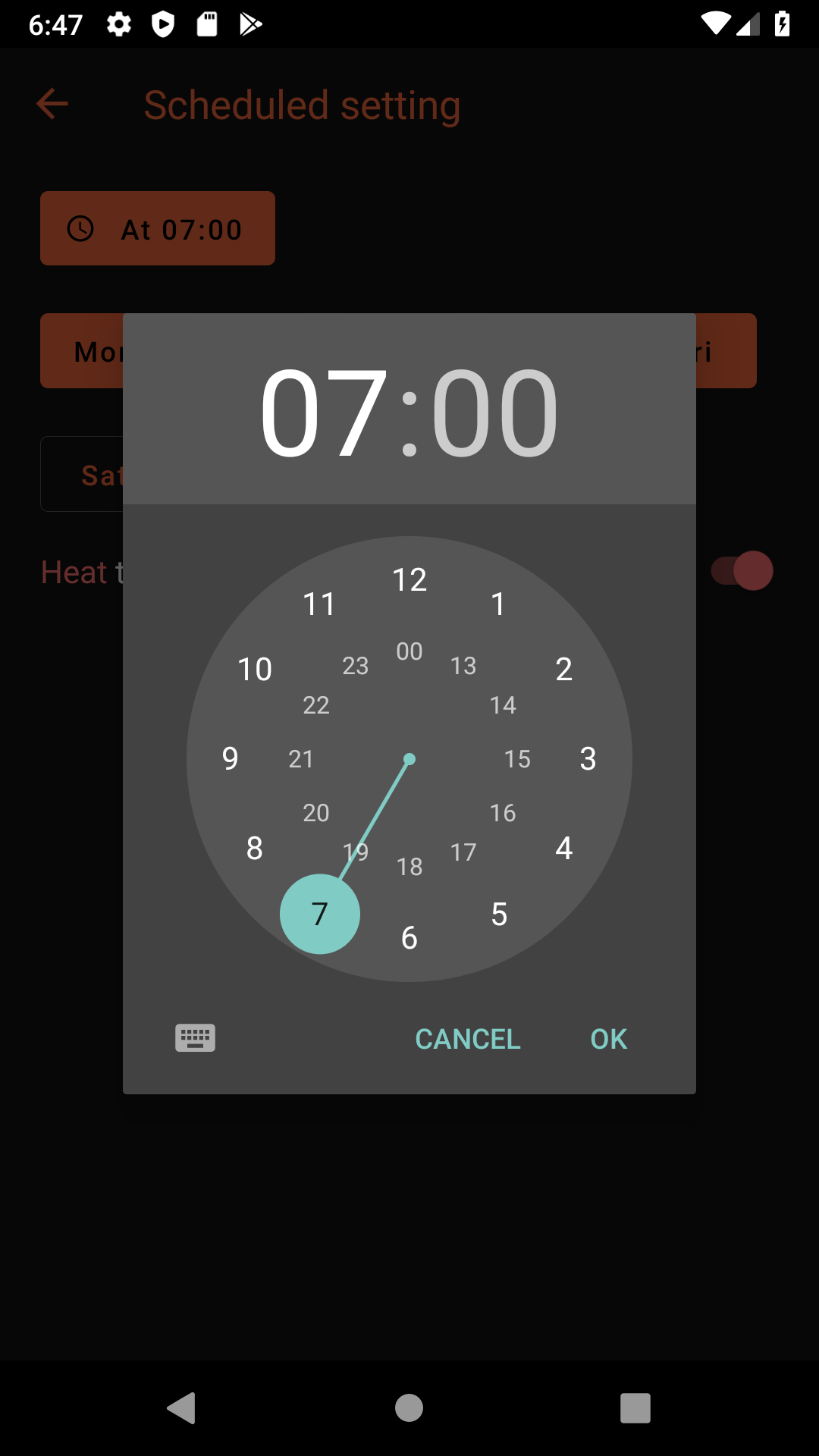 Editing a setting's time of day