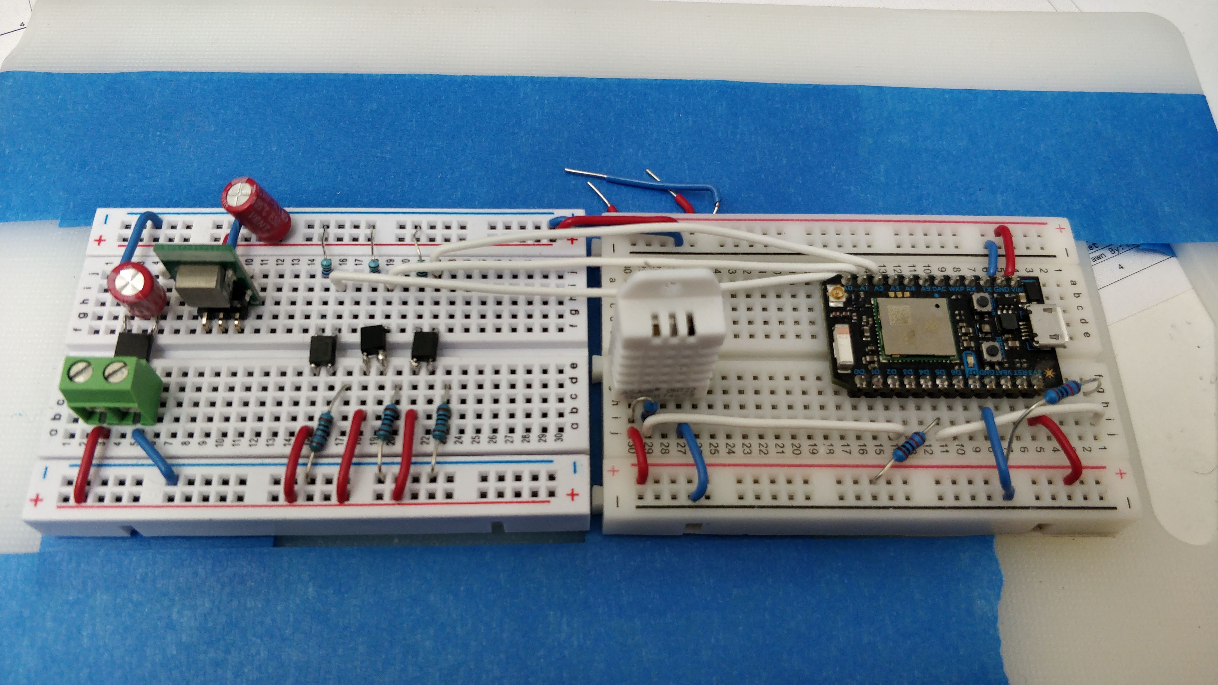 Breadboard with power, relays, on-board sensor, and core